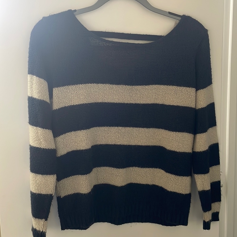 Navy and Tan Striped Sweater